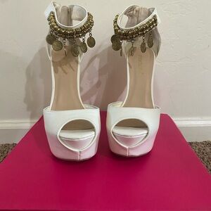 White Peep-Toe Platform Heels with Stiletto Heel